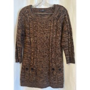 VTG Y2K Brown Tunic Style 3/4 Sleeve Womens Sweater Size M Cable Knit